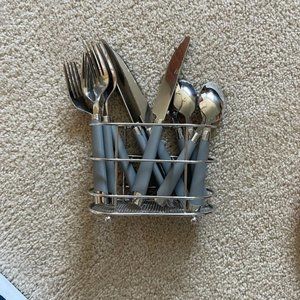 Gray Silverware Set and Storage Container
